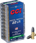CCI PISTOL MATCH 22LR 40GR LEAD-RN 1070FPS 50RD 100BX/CS