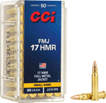 CCI 17HMR 20GR FMJ 2375FPS 50RD 40BX/CS