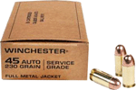 WINCHESTER SERVICE GRADE 45 ACP 230GR FMJ-RN 50RD 10BX/CS